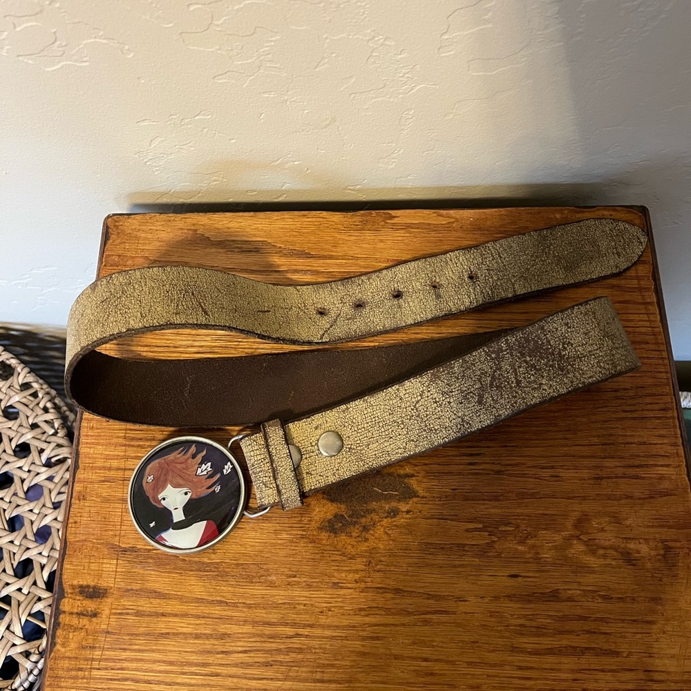Brown Leather Belt with Artistic Buckle